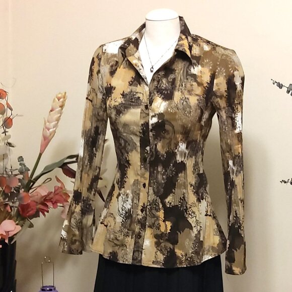 NWOT Fred David Women’s Long Sleeve Loose Shirts Pleated Blouses Tops Office - Picture 2 of 5